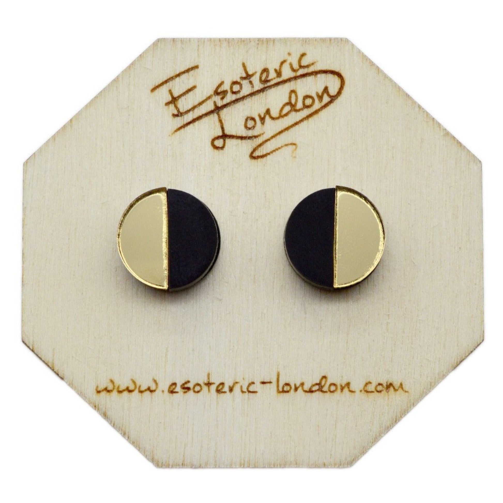 Geometric Stud Earrings - Black/Gold Circles - The Little Jewellery Company