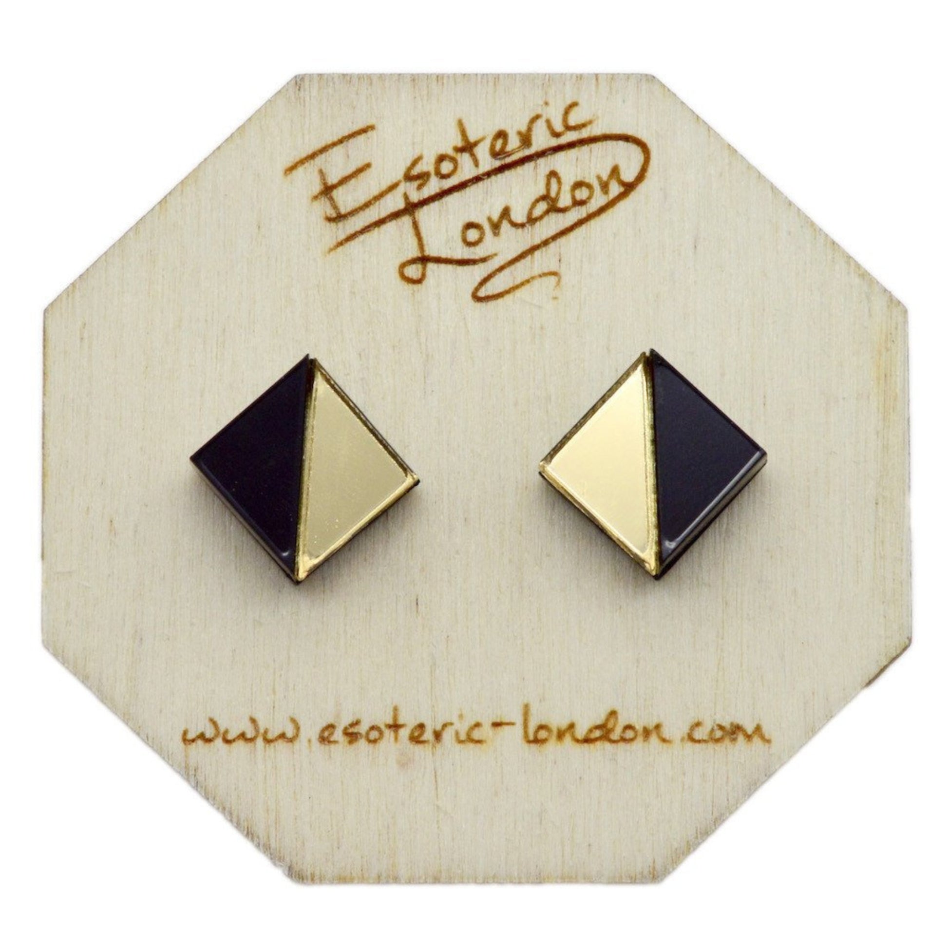 Geometric Stud Earrings - Black/Gold Square - The Little Jewellery Company