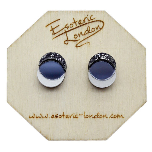 Geometric Stud Earrings - Blue, White and Black Glitter - The Little Jewellery Company