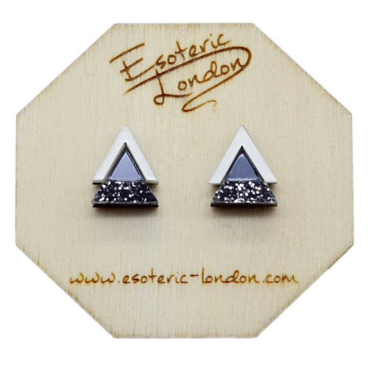 Geometric Stud Earrings - White, Grey and Black Glitter - The Little Jewellery Company