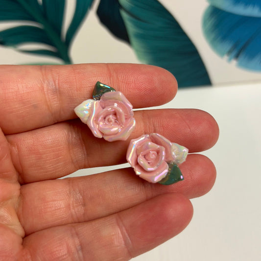 Glazed Clay Rose Studs - The Little Jewellery Company