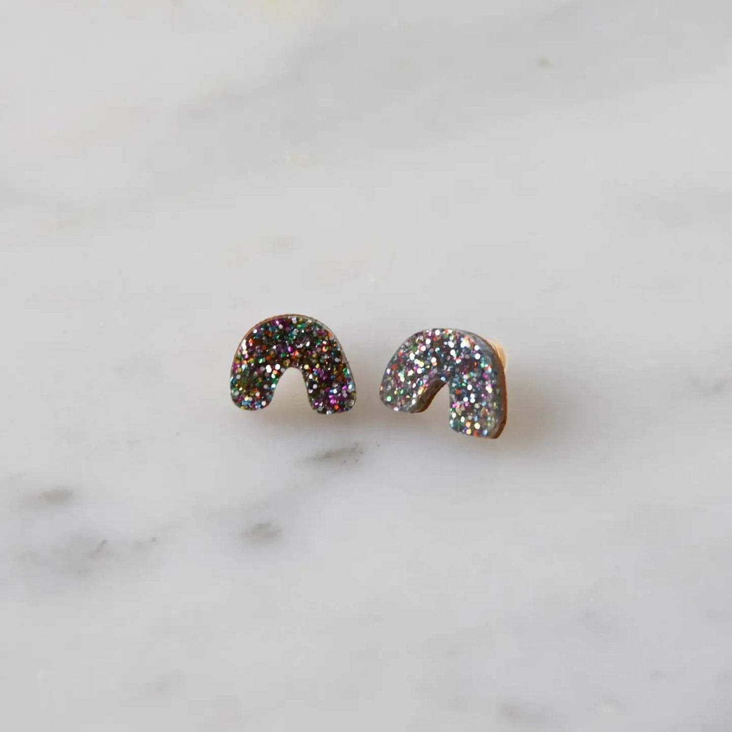 Glitter Arc Stud Earrings: Black - The Little Jewellery Company