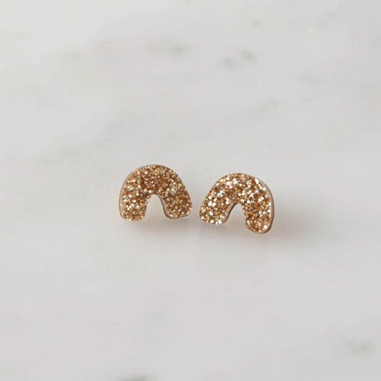 Glitter Arc Stud Earrings: Gold - The Little Jewellery Company