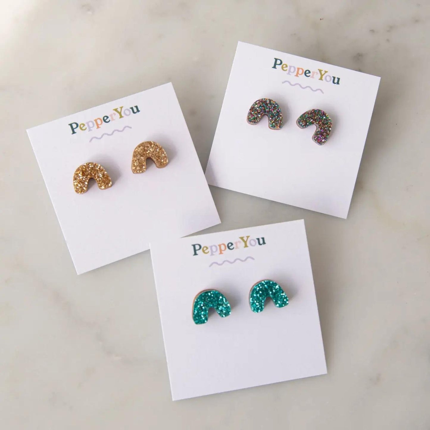 Glitter Arc Stud Earrings: Teal - The Little Jewellery Company