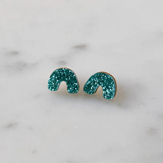 Glitter Arc Stud Earrings: Teal - The Little Jewellery Company