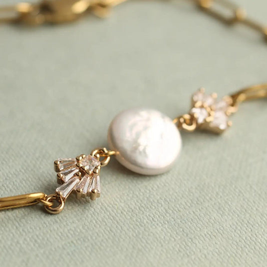 Gold Art Deco Freshwater Pearl Chain Bracelet - The Little Jewellery Company