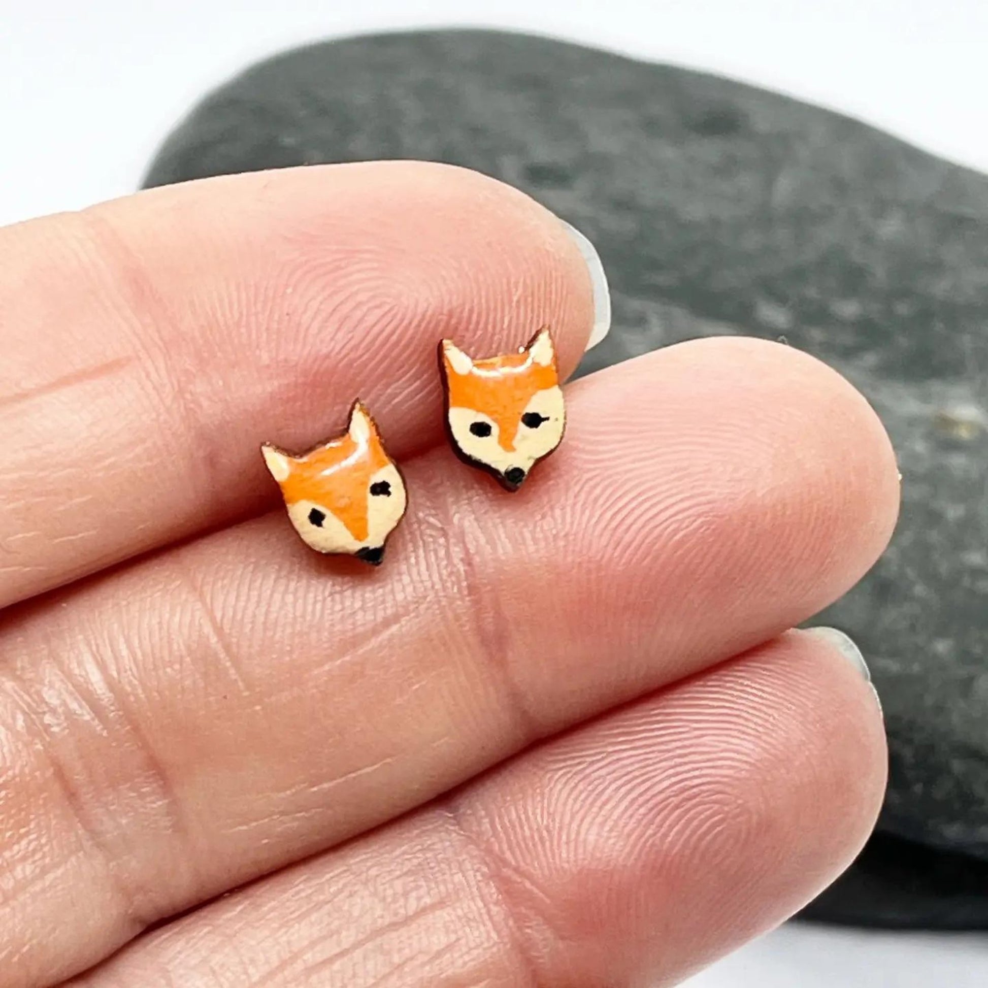 Hand - Painted Wooden Fox Earrings - The Little Jewellery Company