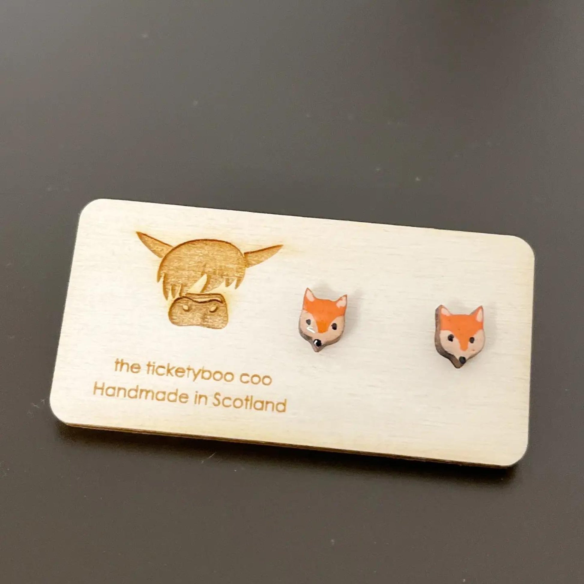 Hand - Painted Wooden Fox Earrings - The Little Jewellery Company