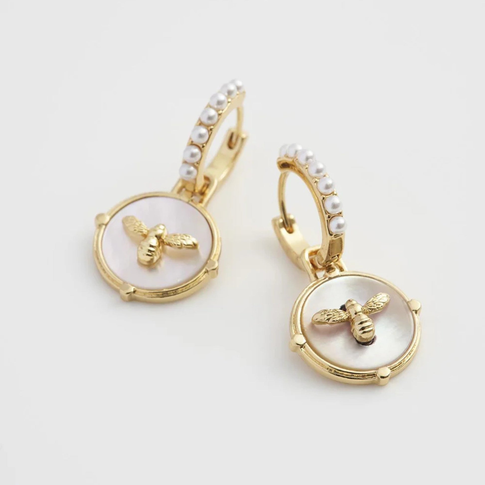 Honey Bee & Pearl Huggie Earrings - The Little Jewellery Company