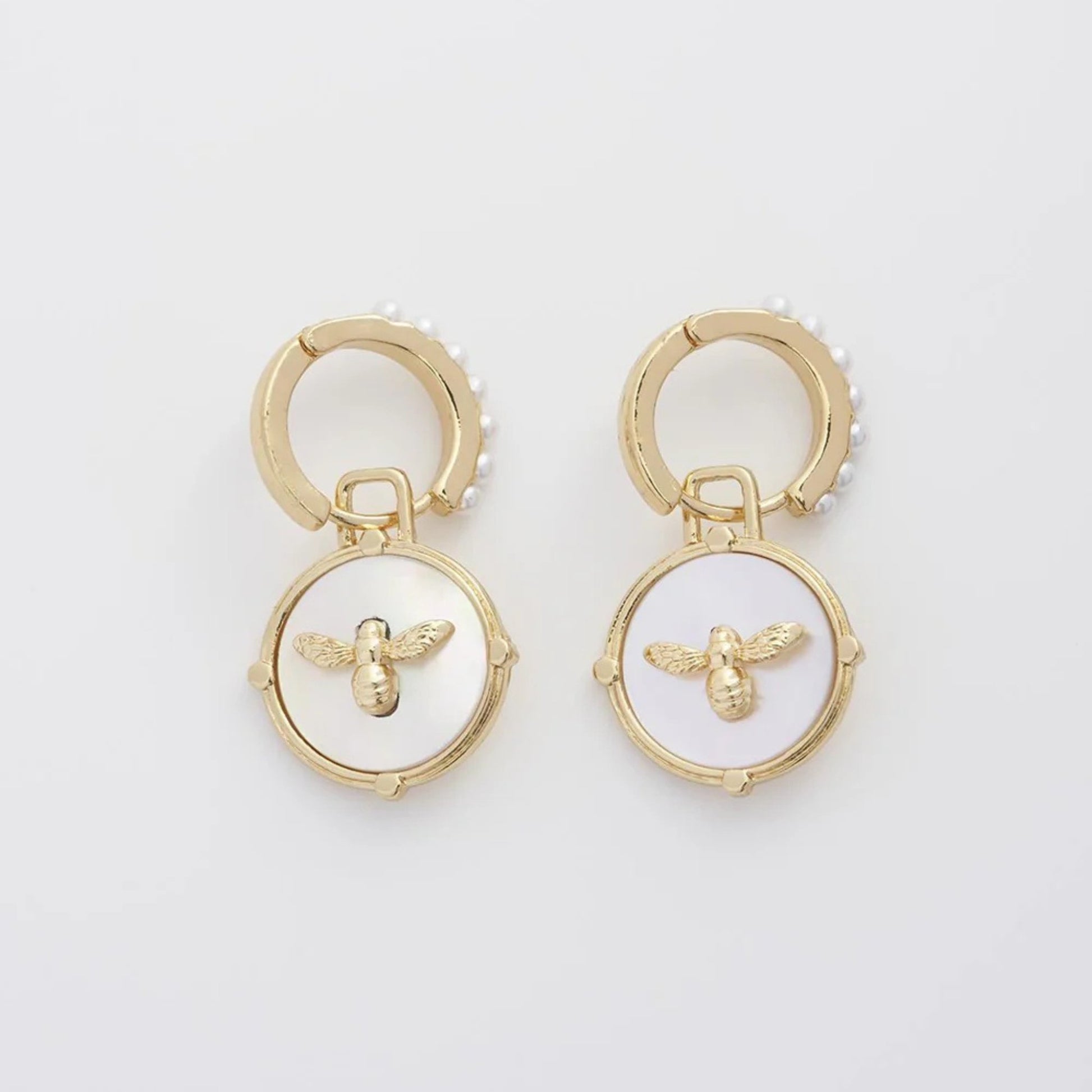 Honey Bee & Pearl Huggie Earrings - The Little Jewellery Company