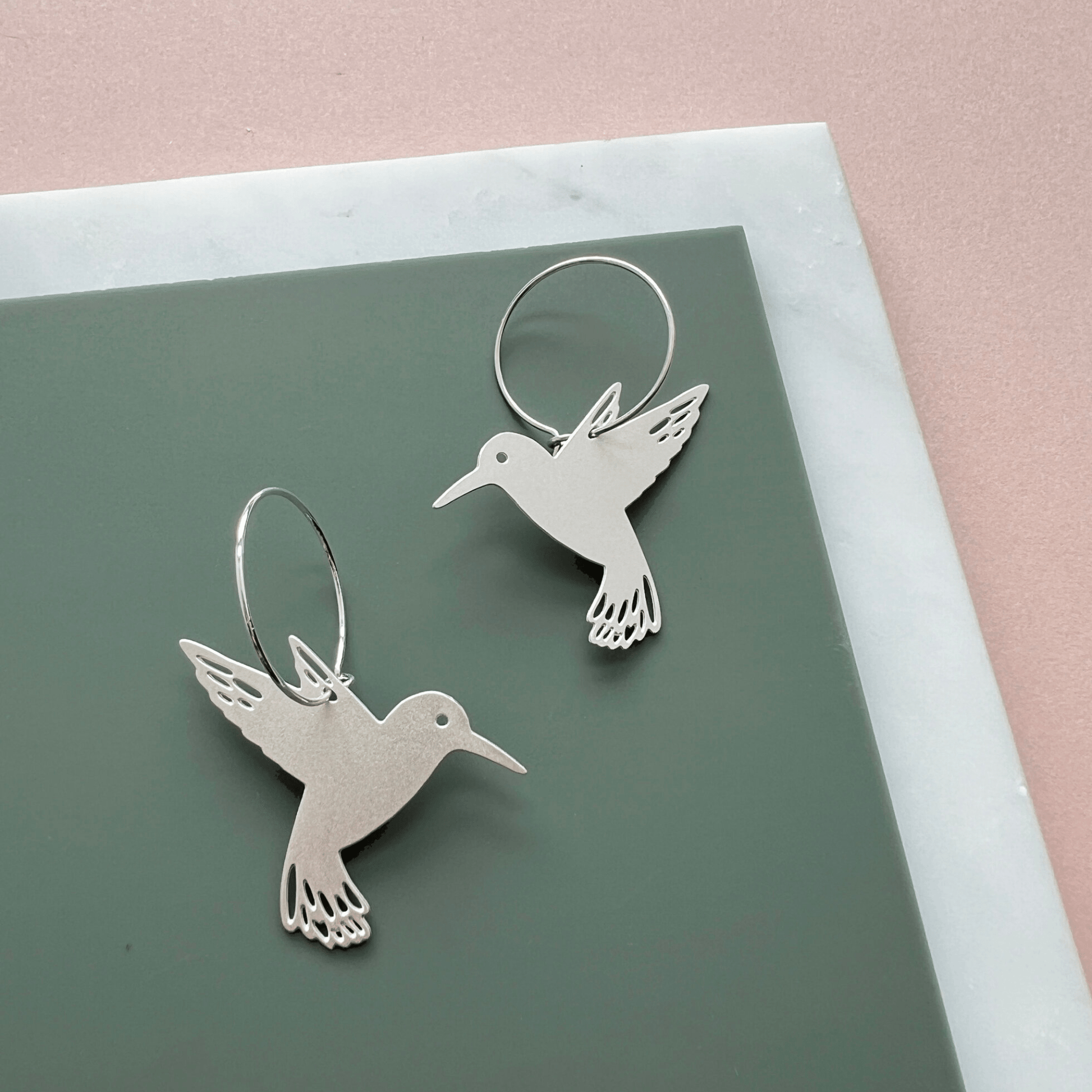 Hummingbird Hoop Earrings - Silver - The Little Jewellery Company