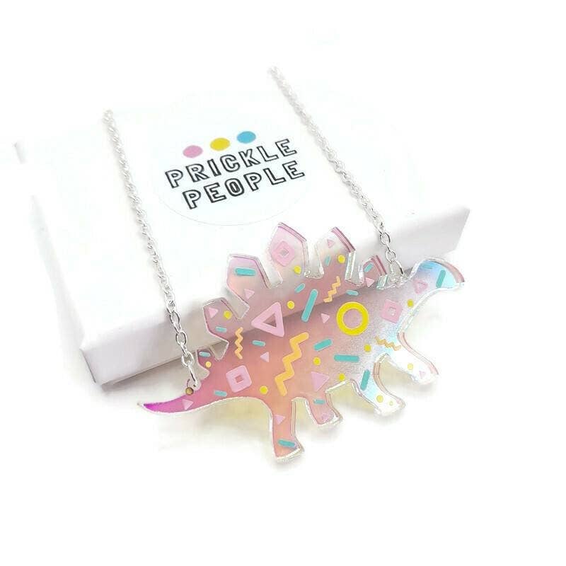 Iridescent Memphis Pattern Dinosaur Necklace - The Little Jewellery Company