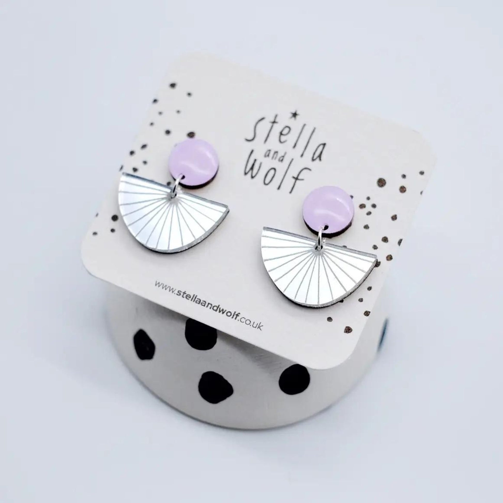 Lilac and silver sunburst deco drop earrings - The Little Jewellery Company