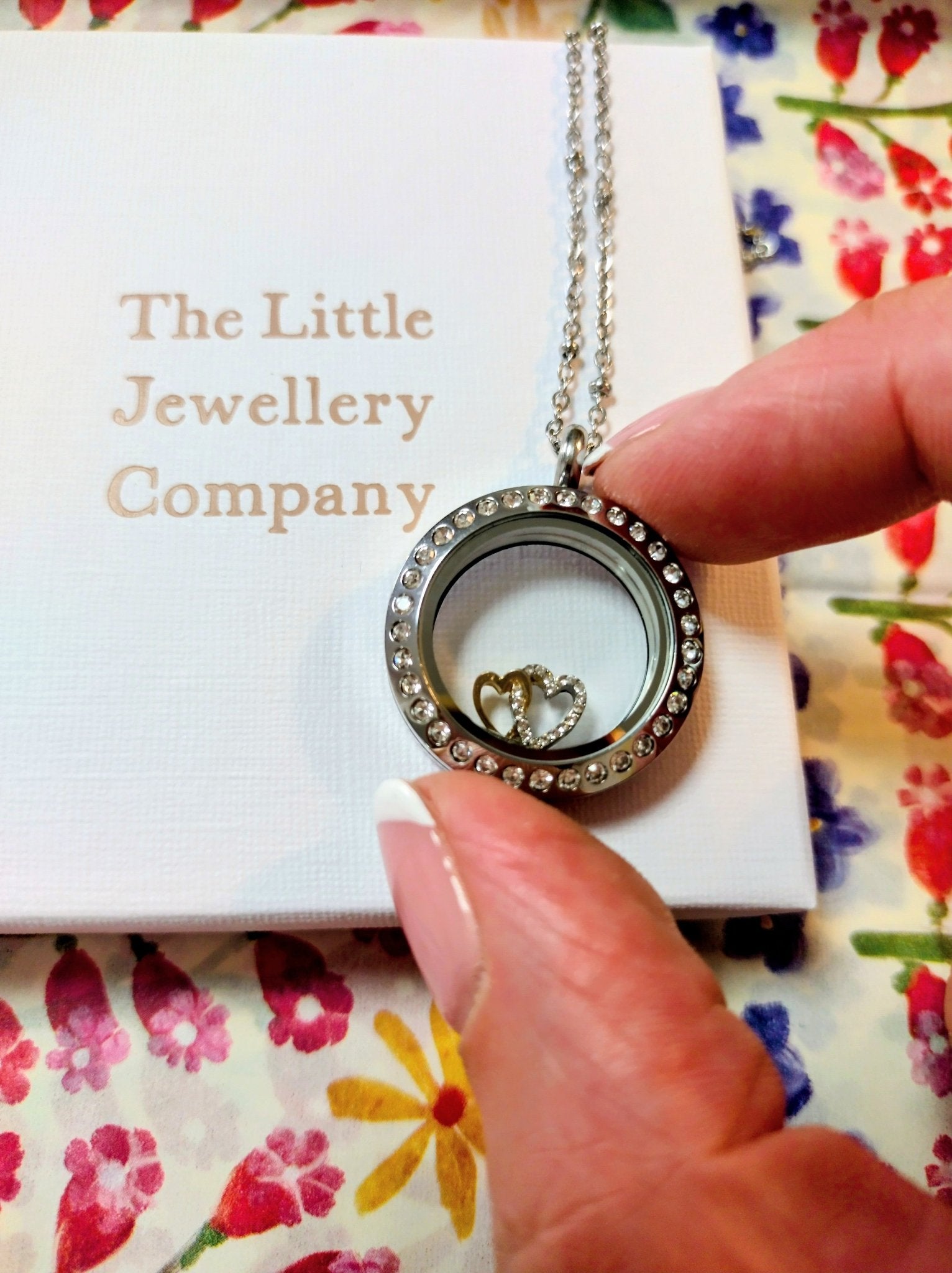 Linked Crystal Hearts (Gold & Silver) Memory Locket Charm - The Little Jewellery Company