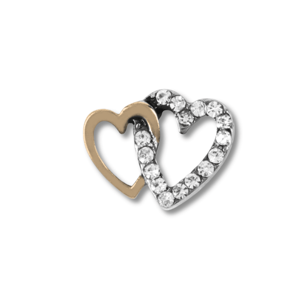 Linked Crystal Hearts (Gold & Silver) Memory Locket Charm - The Little Jewellery Company