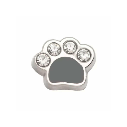 Memory Locket Charm - Paw (Black and Crystal) - The Little Jewellery Company