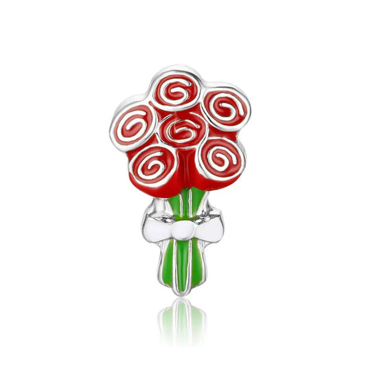 Memory Locket Charm - Red Rose Bouquet - The Little Jewellery Company