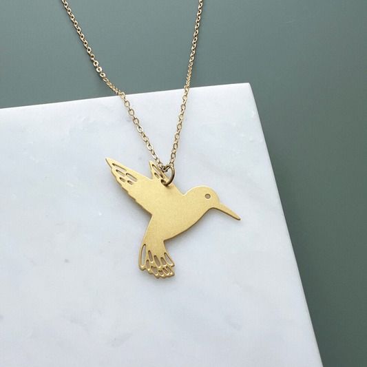 Mini Hummingbird Bird Necklace - Gold - The Little Jewellery Company