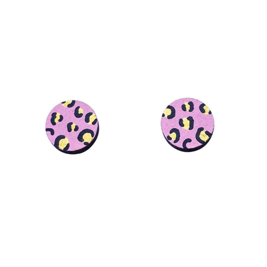 Mini Leopard Print Circle Studs - Pink and Gold - The Little Jewellery Company