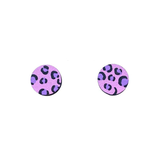 Mini Leopard Print Circle Studs - Pink and Purple - The Little Jewellery Company