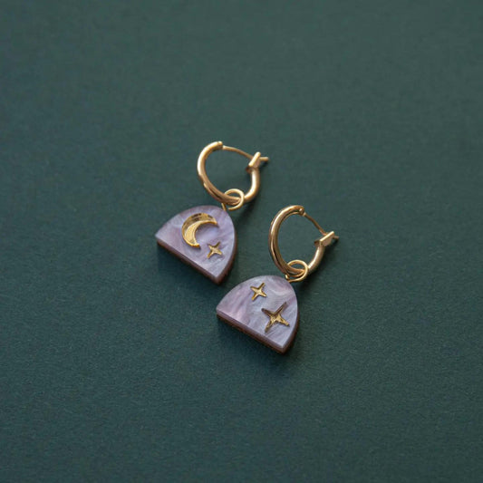 Mini Moon Rising Arc Hoops in Lilac Marble - The Little Jewellery Company