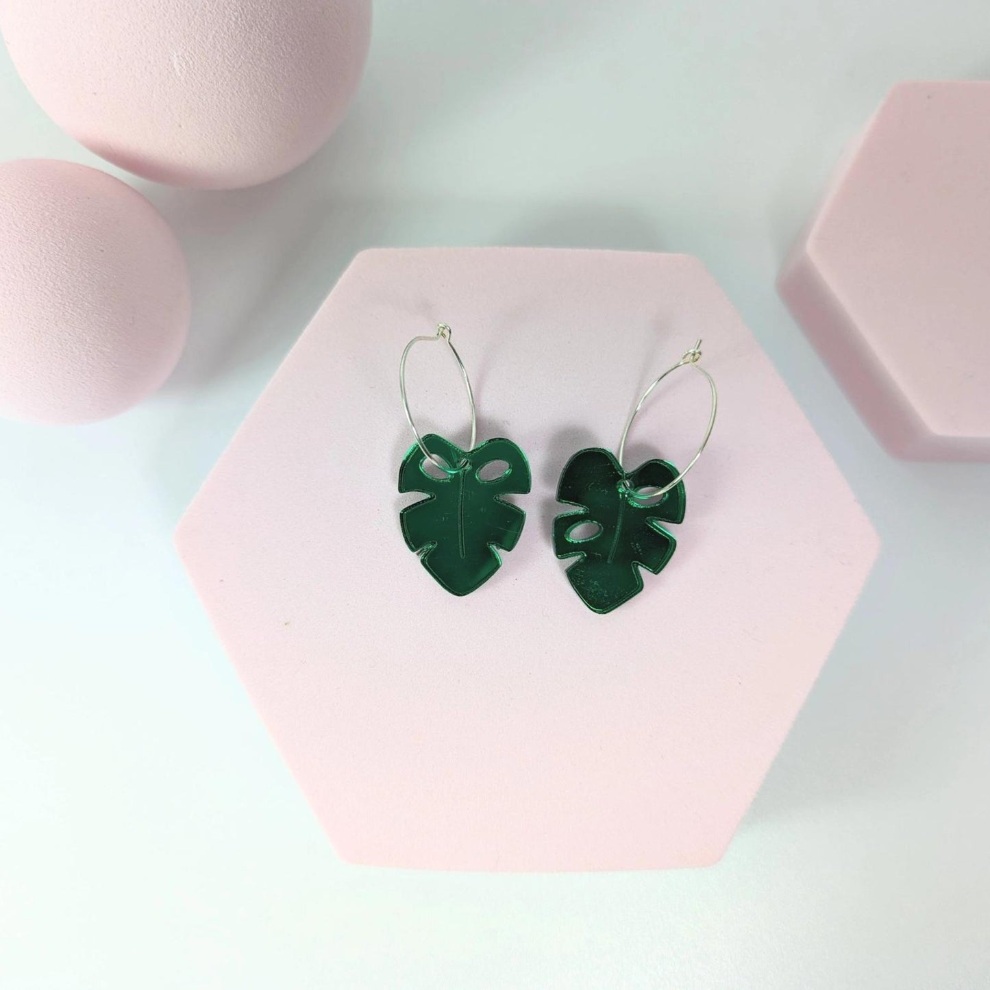 Monstera Hoops in Green Mirror Acrylic - The Little Jewellery Company