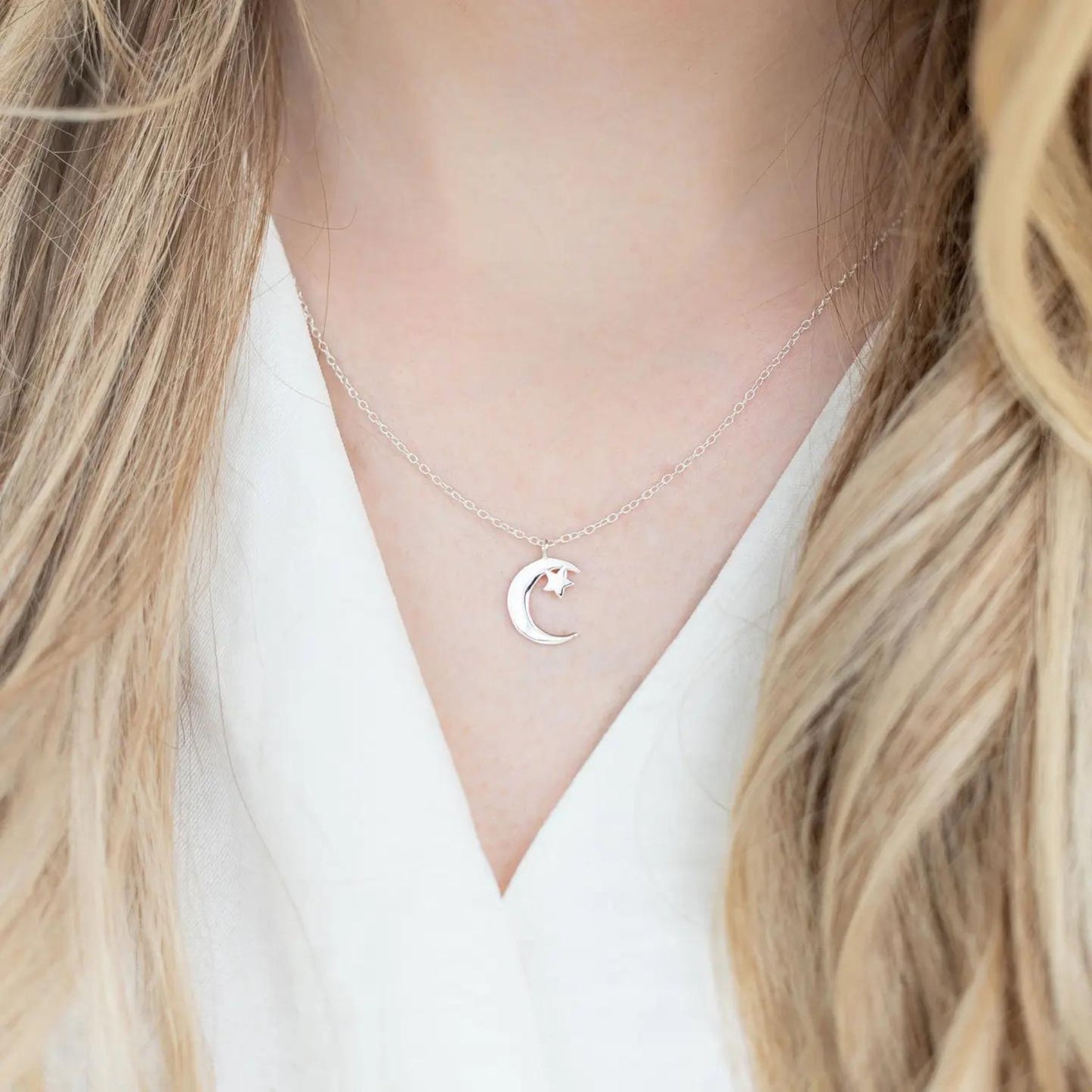 Moon and Star Sterling Silver Necklace - The Little Jewellery Company