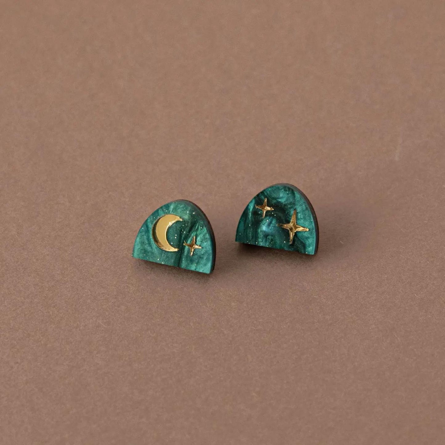 Moon Rising Arc Studs in Teal Marble - The Little Jewellery Company