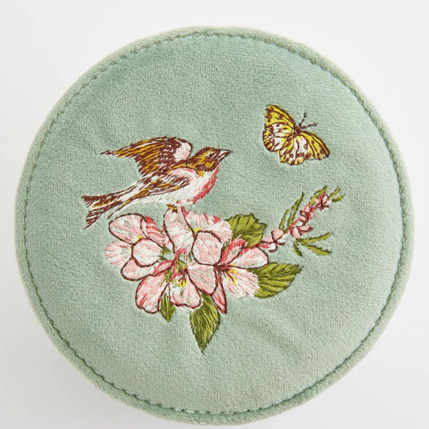 Morning Song Bird Embroidered Round Jewellery Box - The Little Jewellery Company