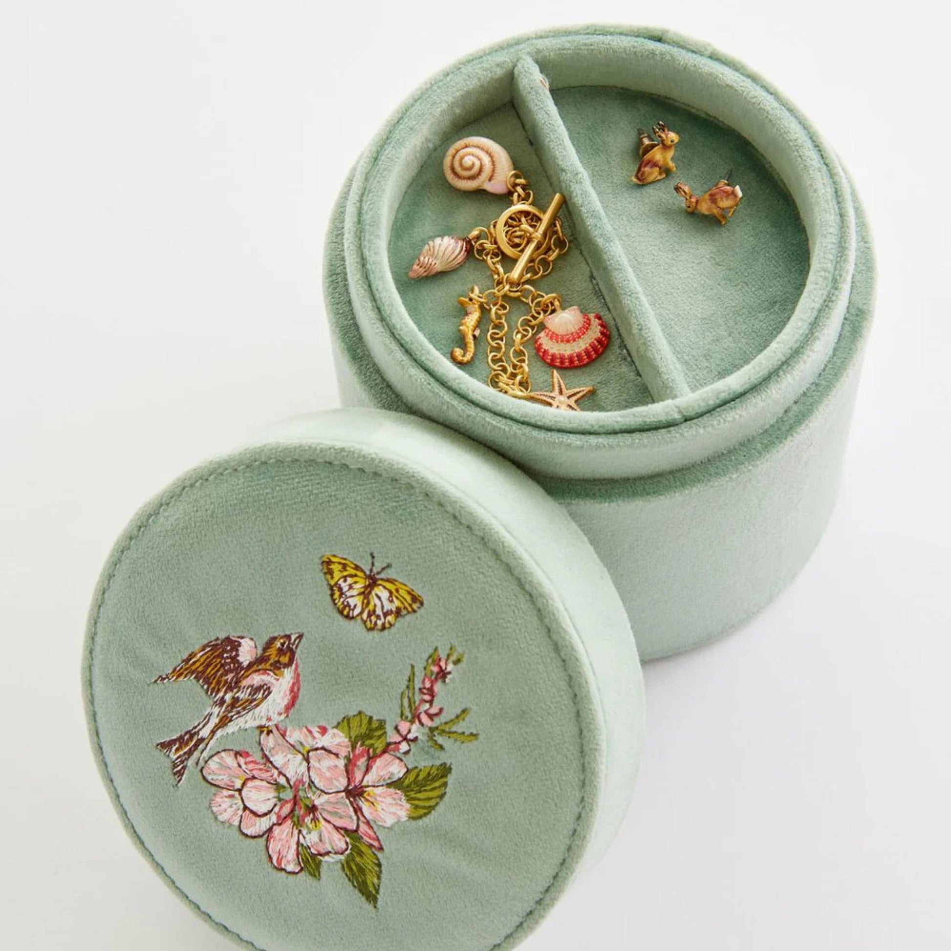 Morning Song Bird Embroidered Round Jewellery Box - The Little Jewellery Company