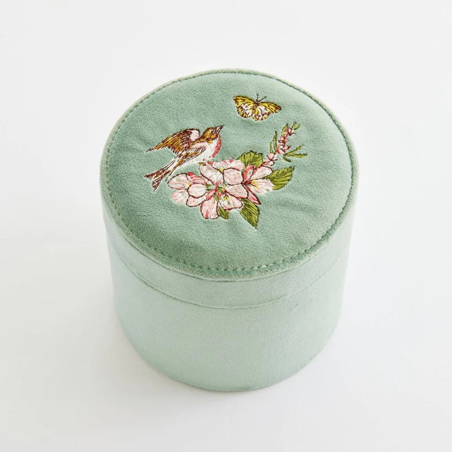 Morning Song Bird Embroidered Round Jewellery Box - The Little Jewellery Company