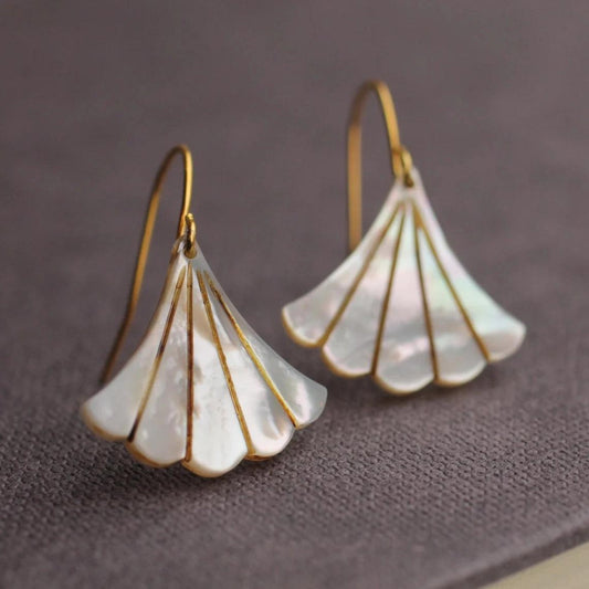 Mother of Pearl Art Deco Earrings: Gold Plated - The Little Jewellery Company