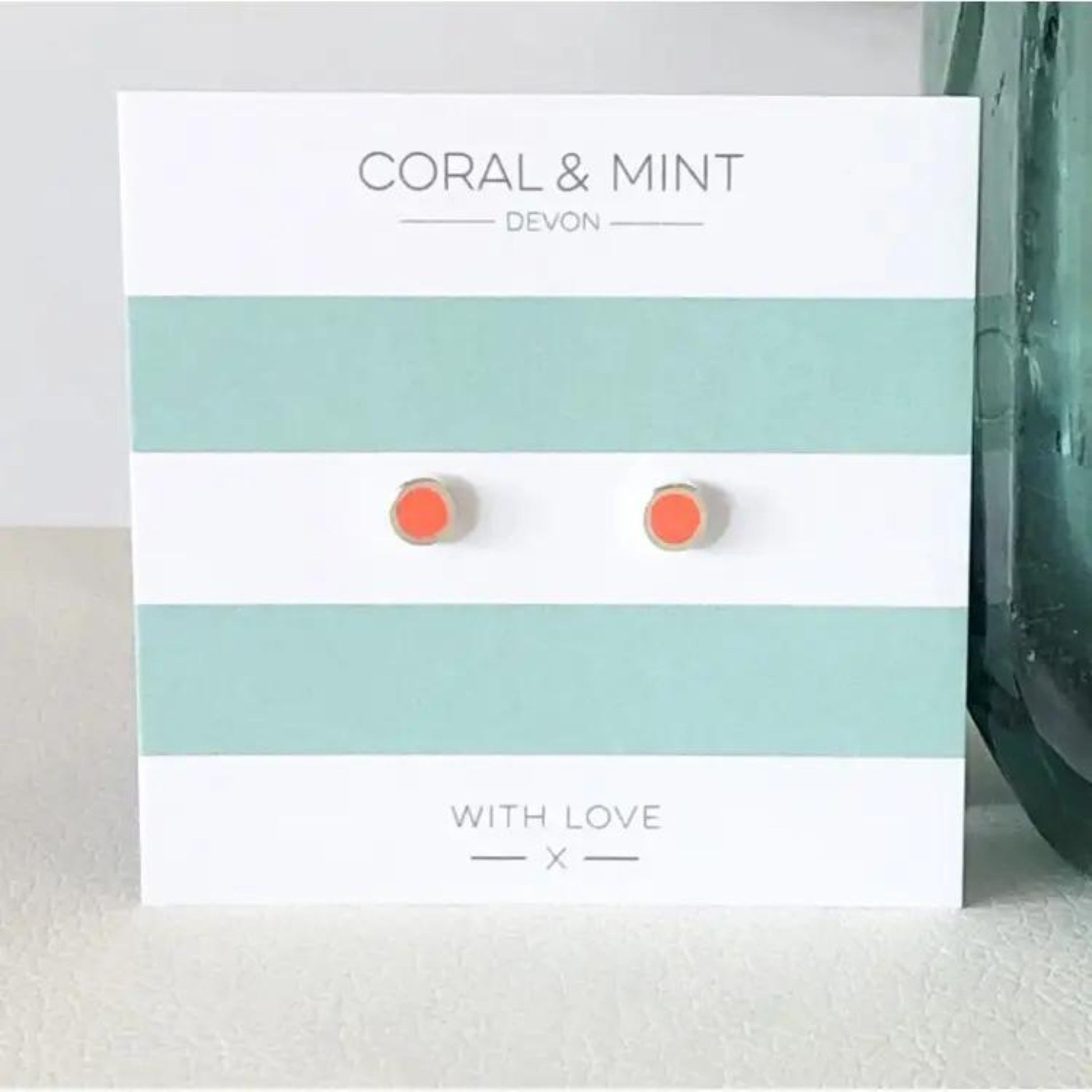 Neon Coral Enamel Studs - The Little Jewellery Company