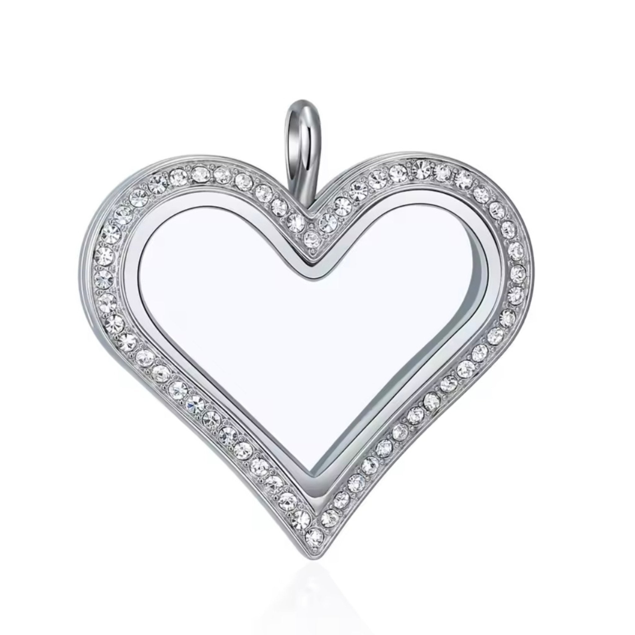 New! Memory Locket - Large Silver Crystal Heart