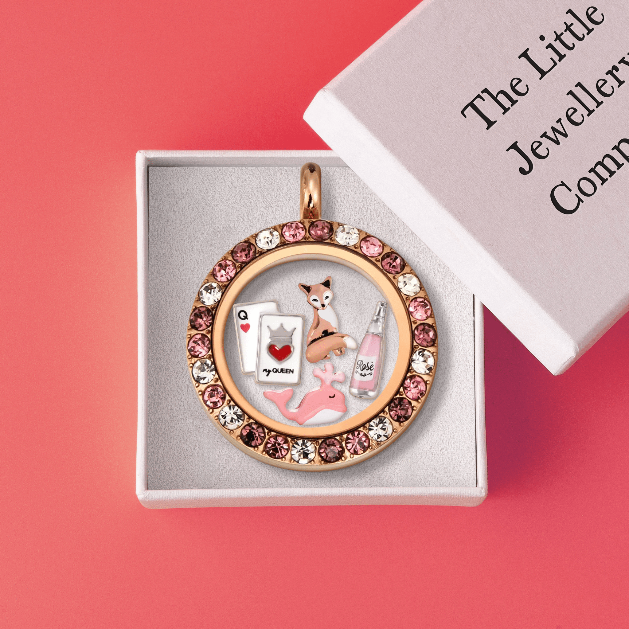 New! Memory Locket Rose Gold Multi Crystal - Medium - The Little Jewellery Company