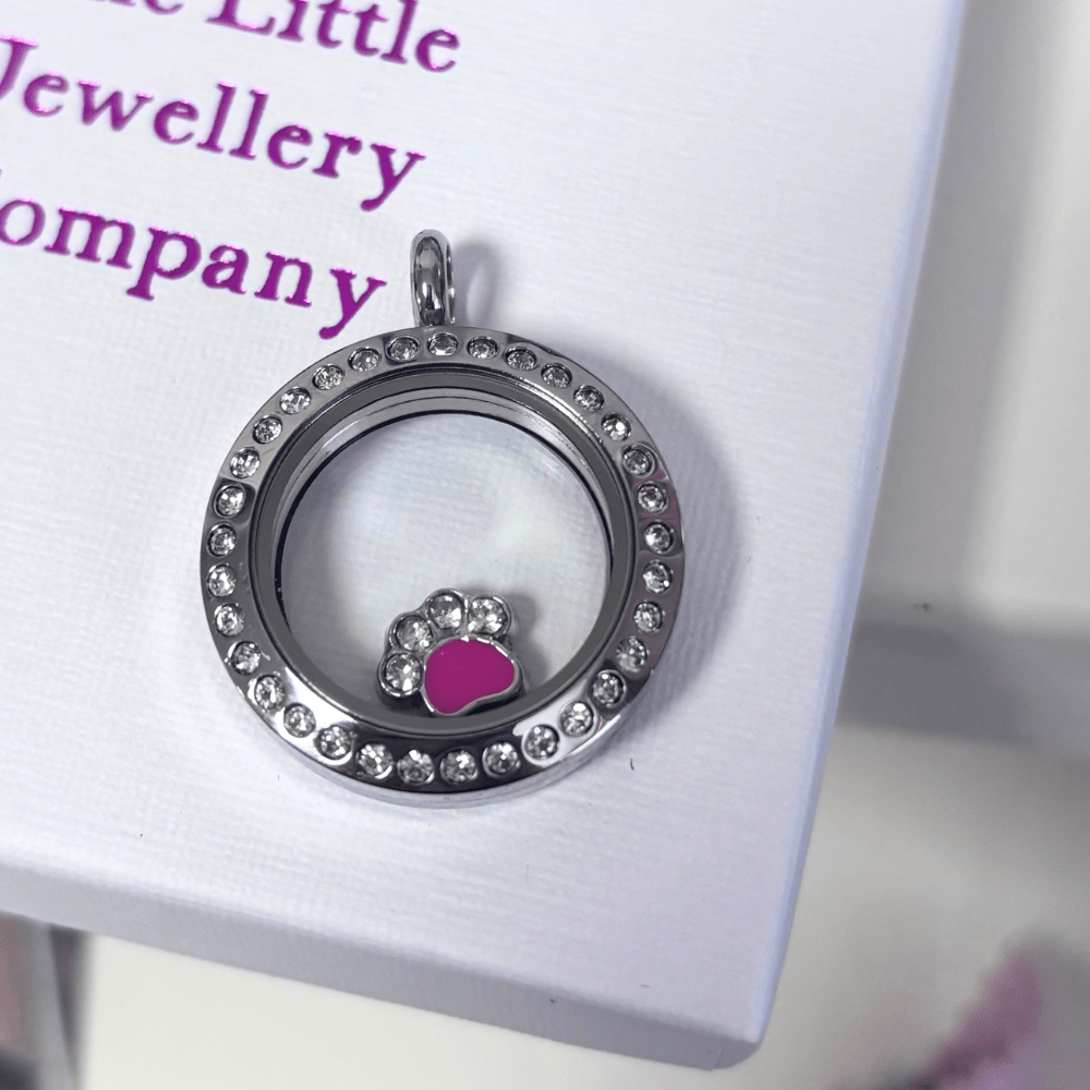 Paw (Pink and Crystal) Memory Locket Charm - The Little Jewellery Company
