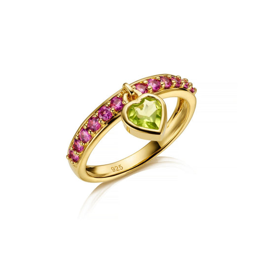 Peridot & Rhodolite Heart Charm Ring - The Little Jewellery Company