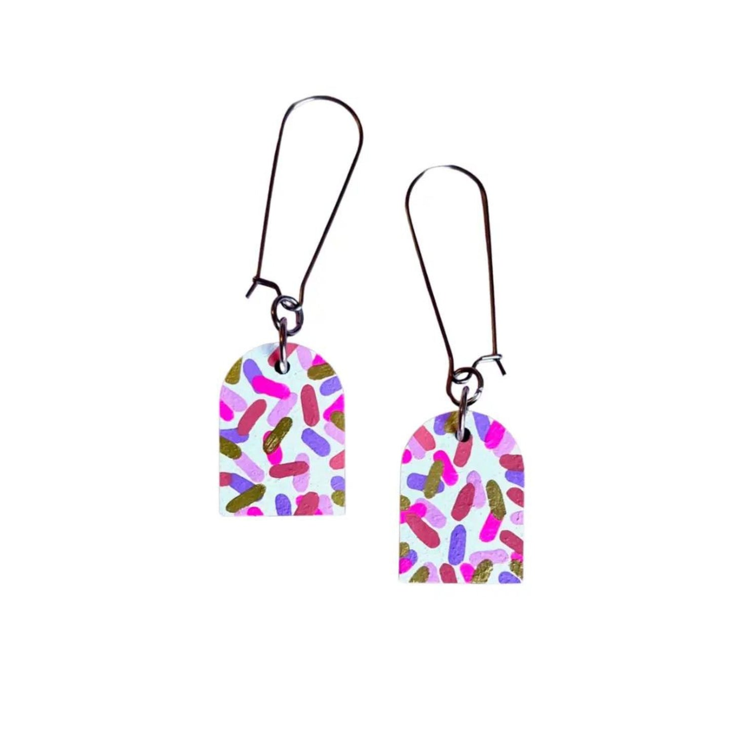 Pink Confetti Bright Arch Dangle Wooden Earrings - The Little Jewellery Company