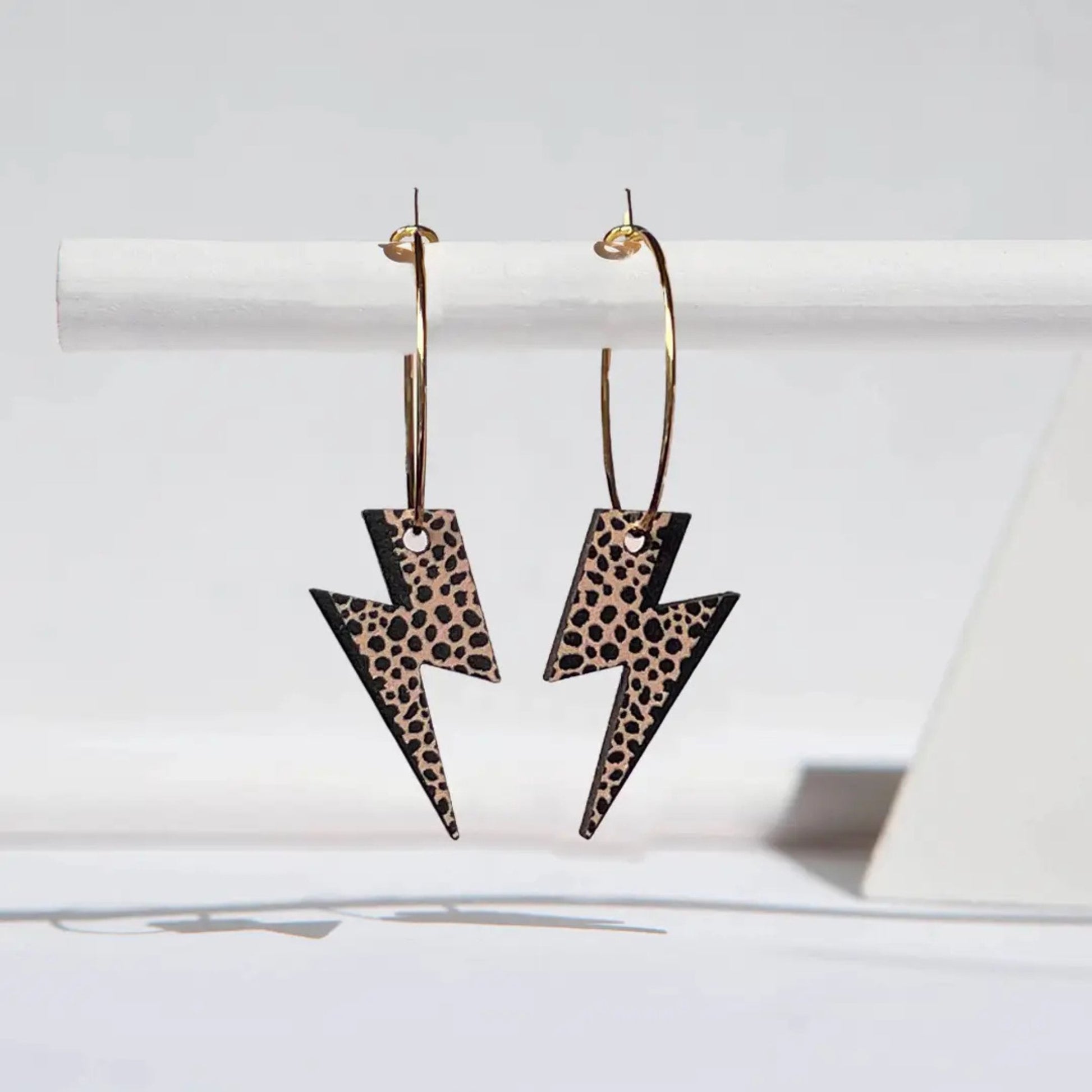 Rebel Rebel - Nude Leopard Print Lightning Bolt Earrings - The Little Jewellery Company