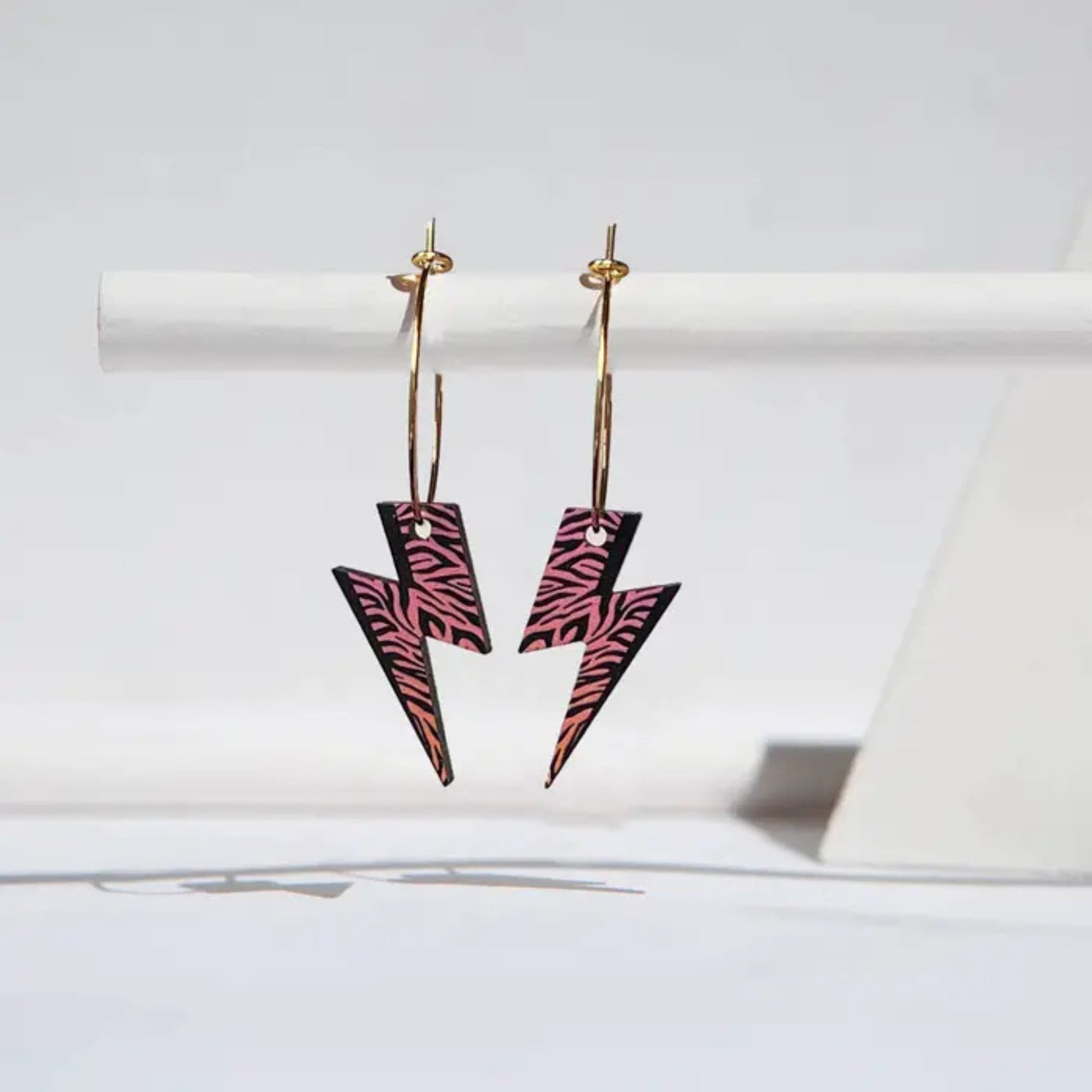 Rebel Rebel - Peach Tiger Print Lightning Bolt Earrings - The Little Jewellery Company