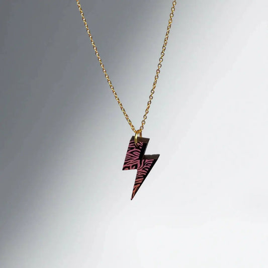 Rebel Rebel - Peach Tiger Print Lightning Bolt Necklace - The Little Jewellery Company