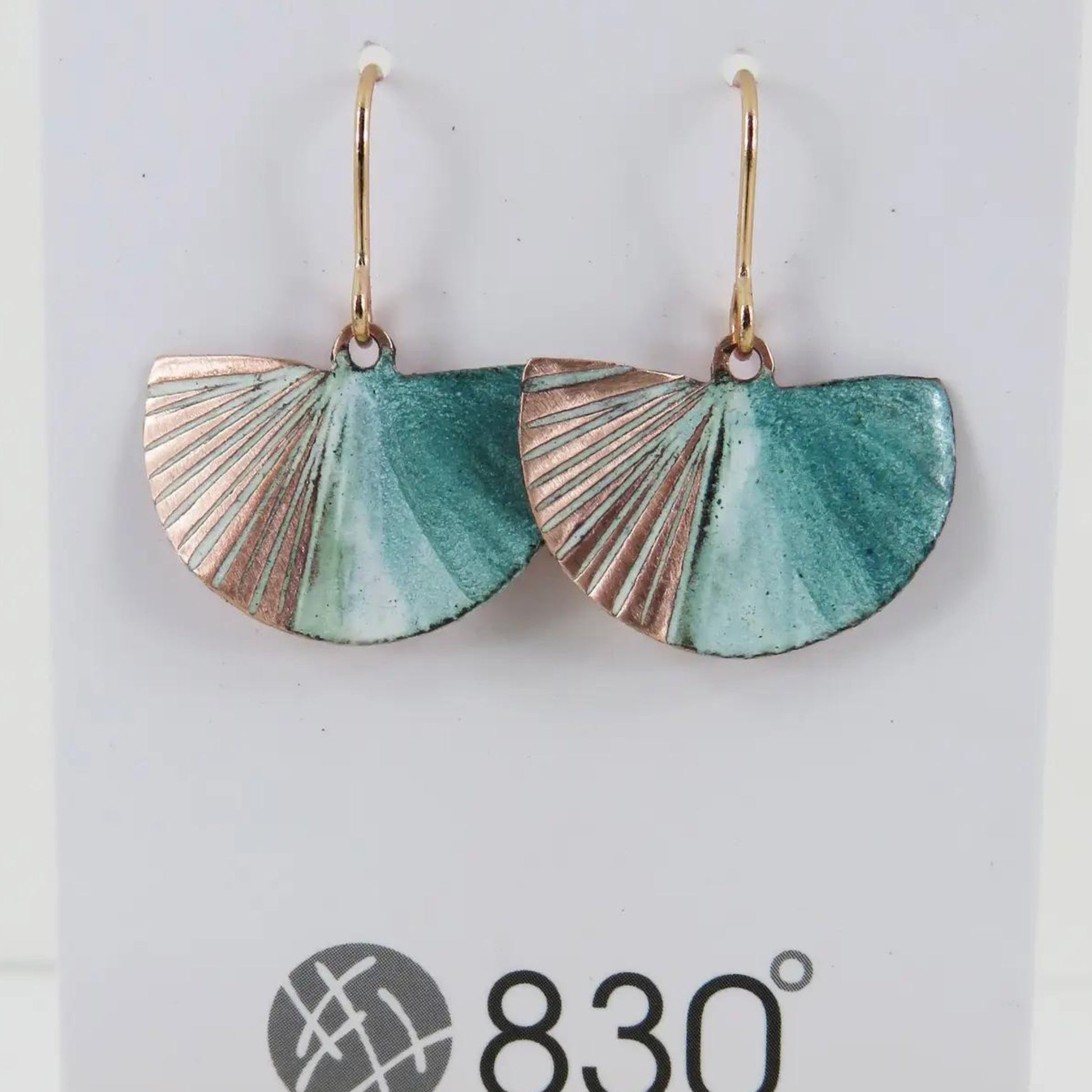 Semi Circle Fan Style Textured Copper and Enamel Earrings - The Little Jewellery Company