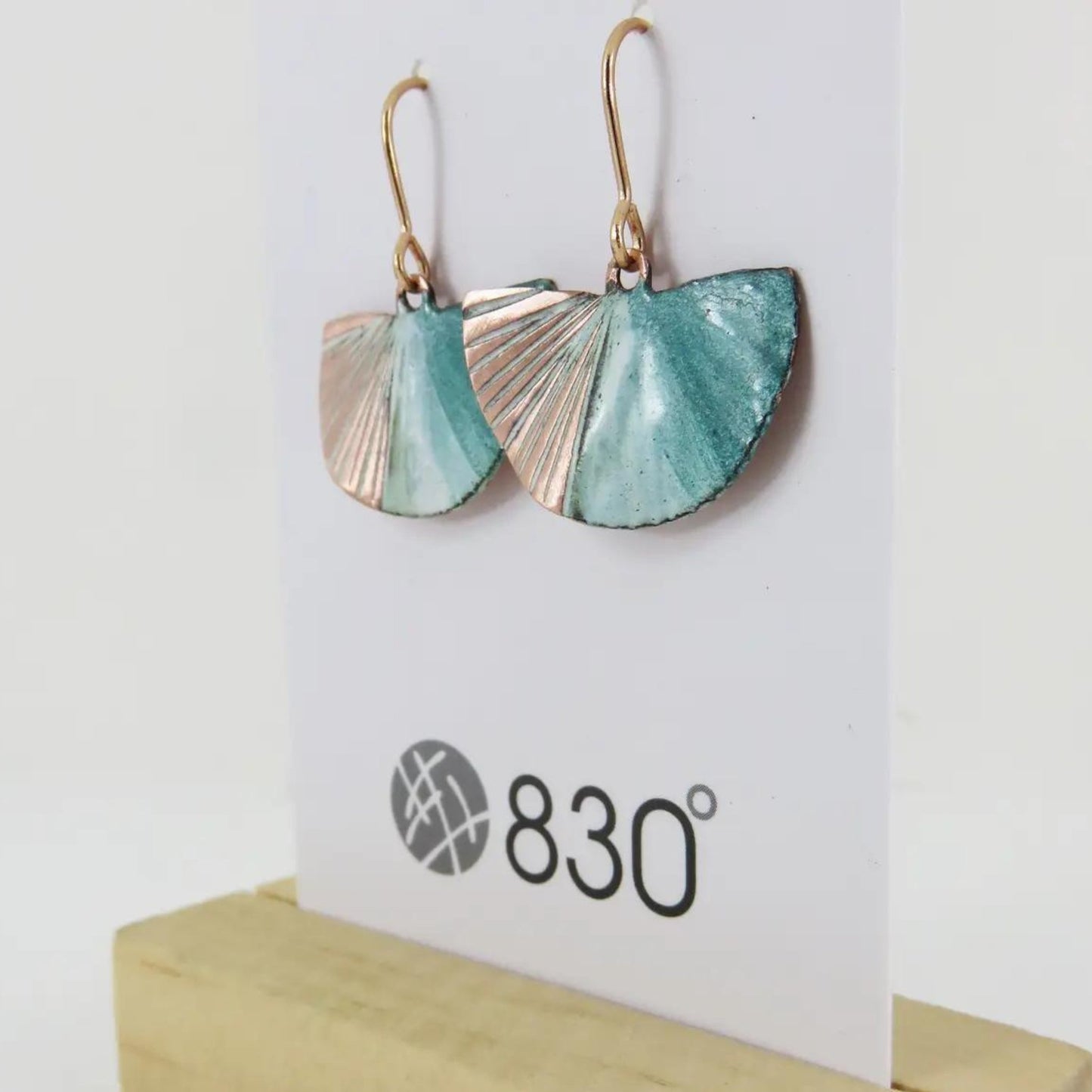 Semi Circle Fan Style Textured Copper and Enamel Earrings - The Little Jewellery Company