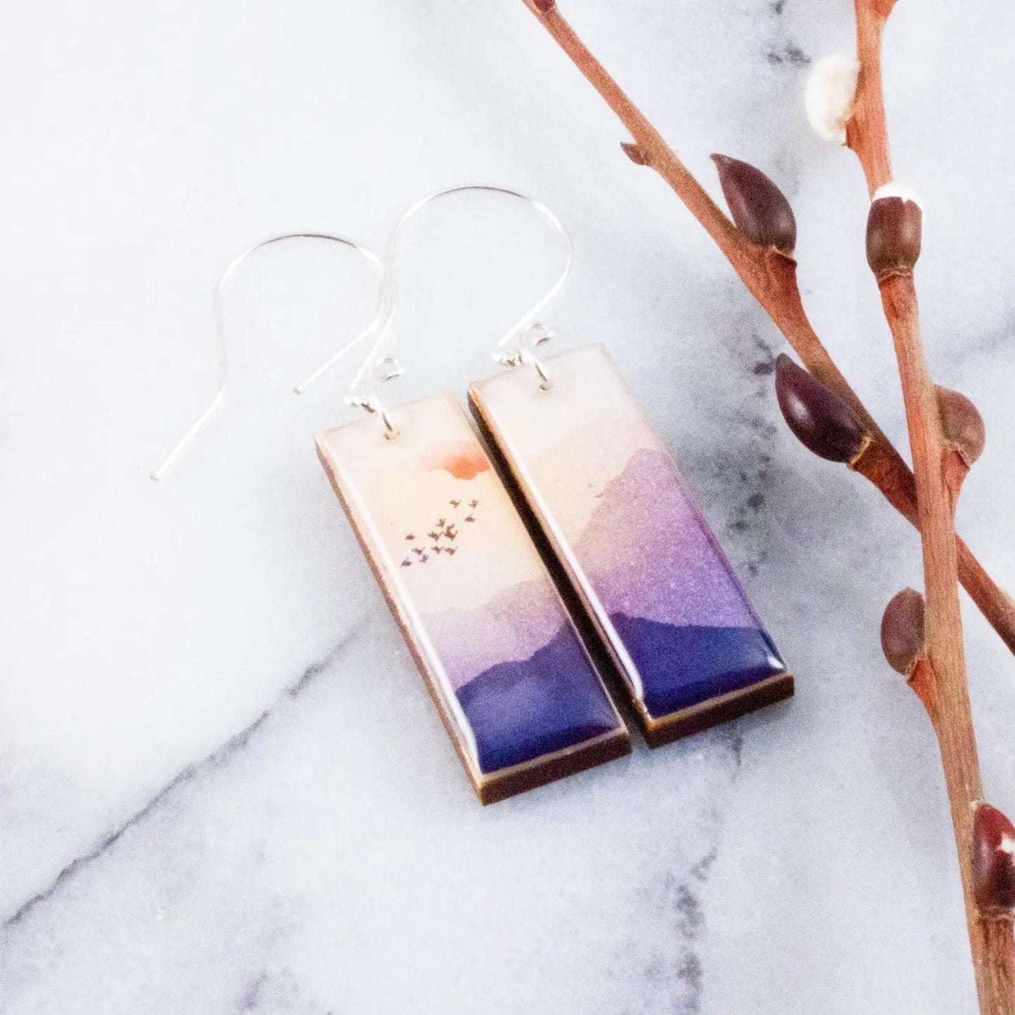 Serene Mountain Sunrise Rectangle Earrings - The Little Jewellery Company