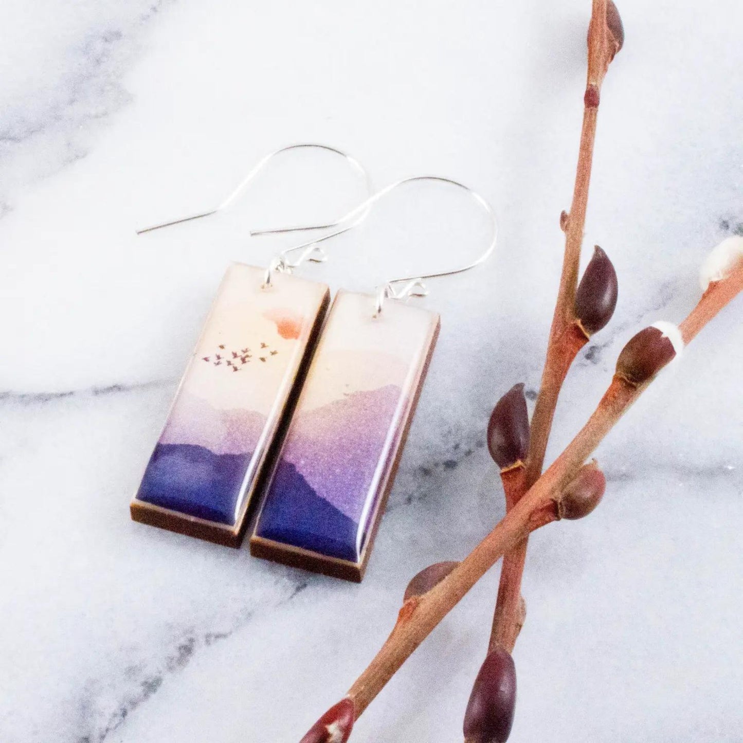 Serene Mountain Sunrise Rectangle Earrings - The Little Jewellery Company