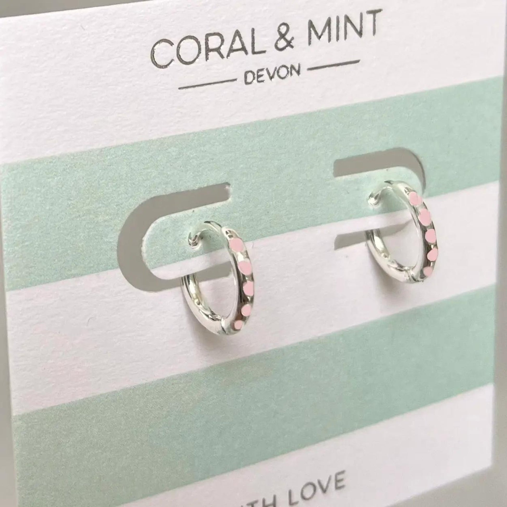 Silver Plated Huggie Earrings With Pink Enamel - The Little Jewellery Company