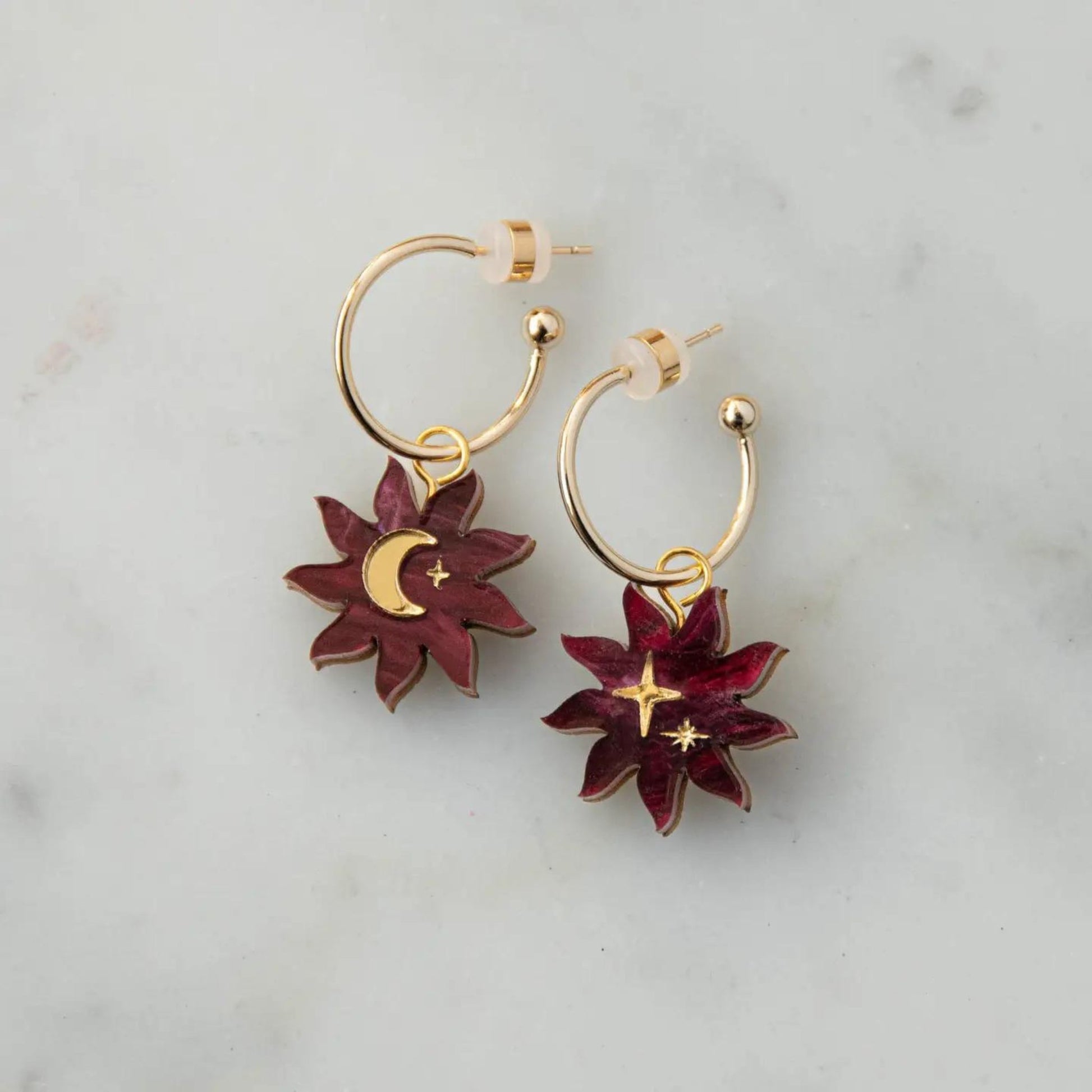 Sleepy Sun Hoops in Merlot Red Marble - The Little Jewellery Company