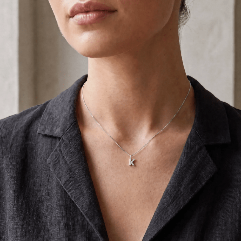 Sterling Silver Mini Crystal Initial Necklace - The Little Jewellery Company