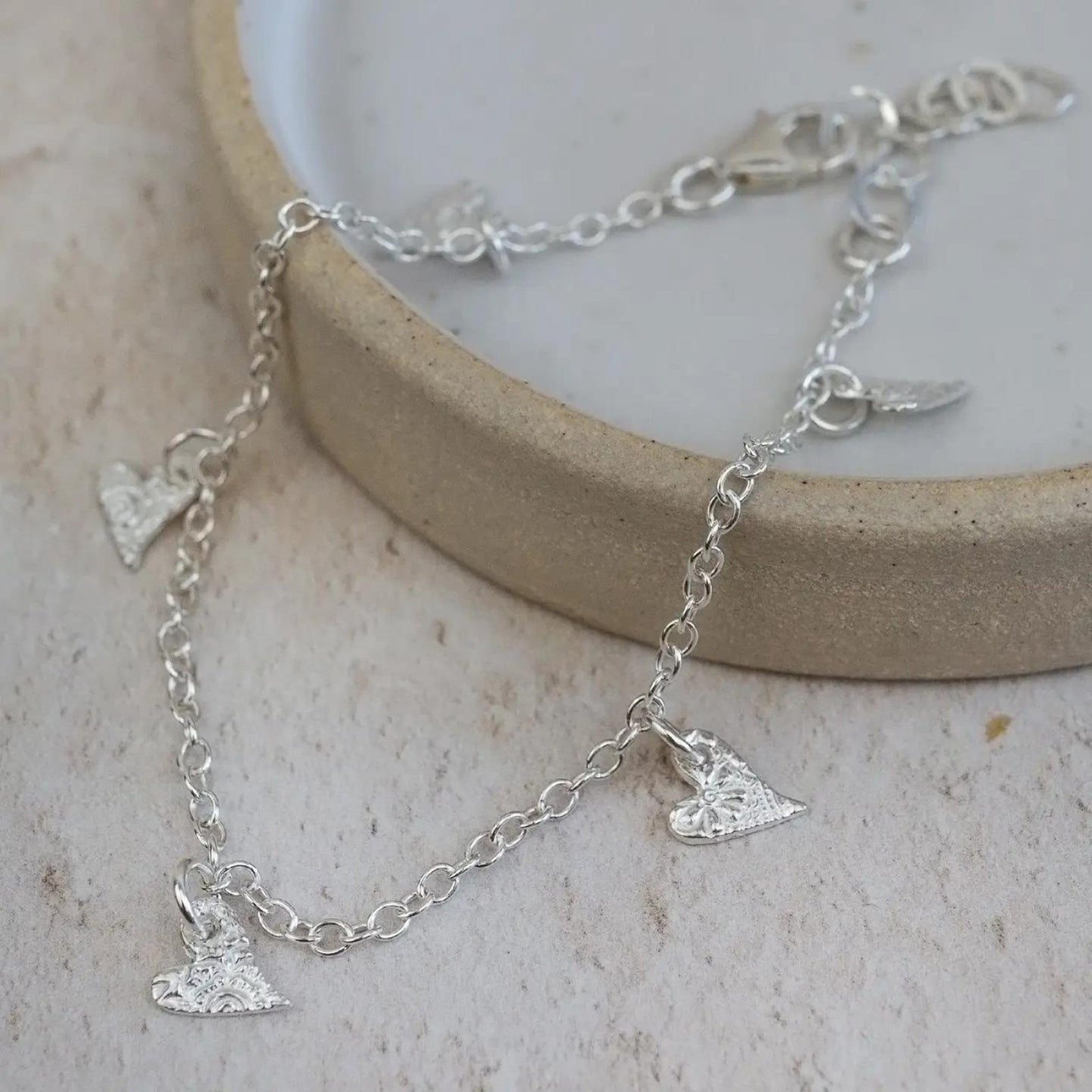 Sterling Silver Tilted Heart Charm Bracelet - The Little Jewellery Company