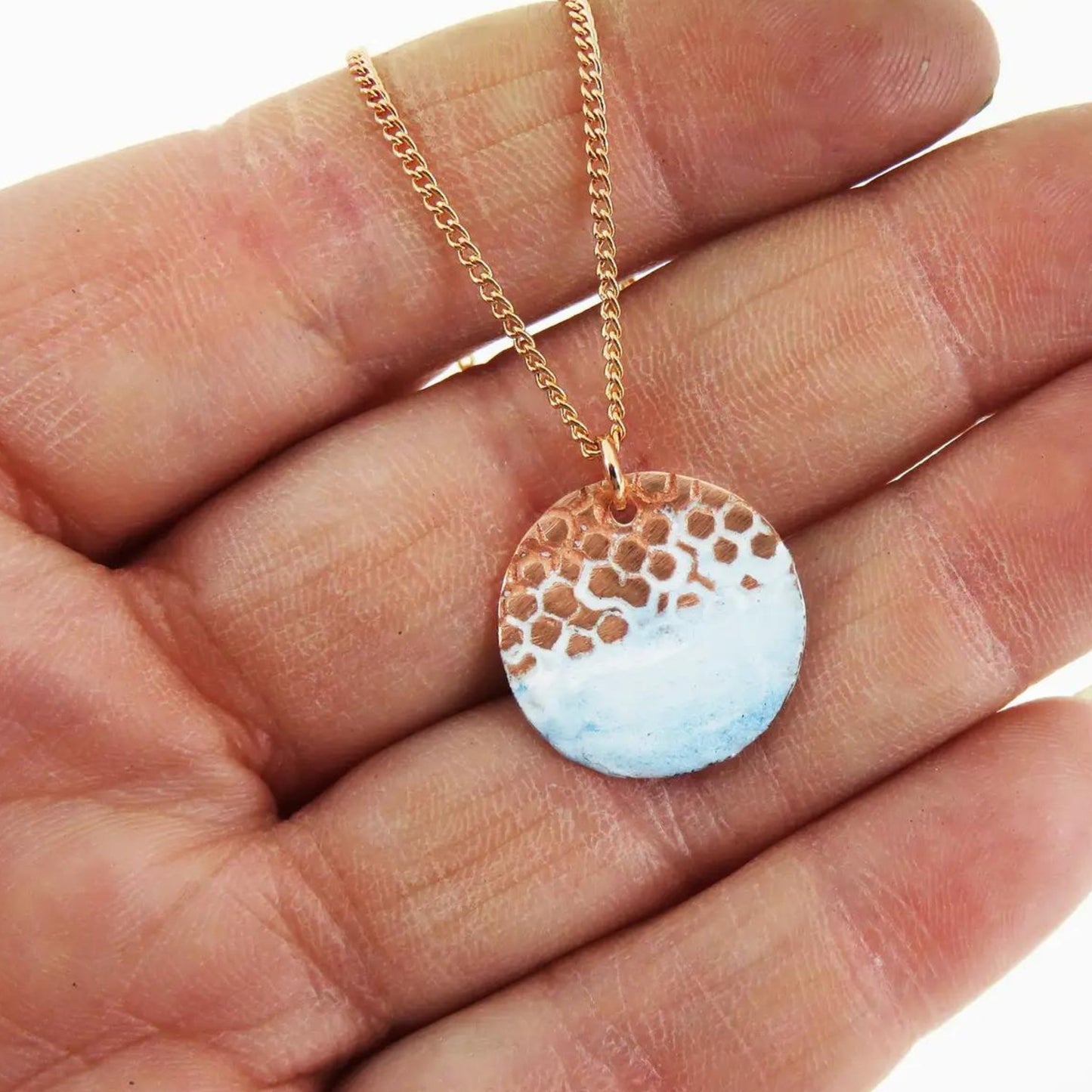 Textured Stamped Copper Small Disc Pendant - The Little Jewellery Company